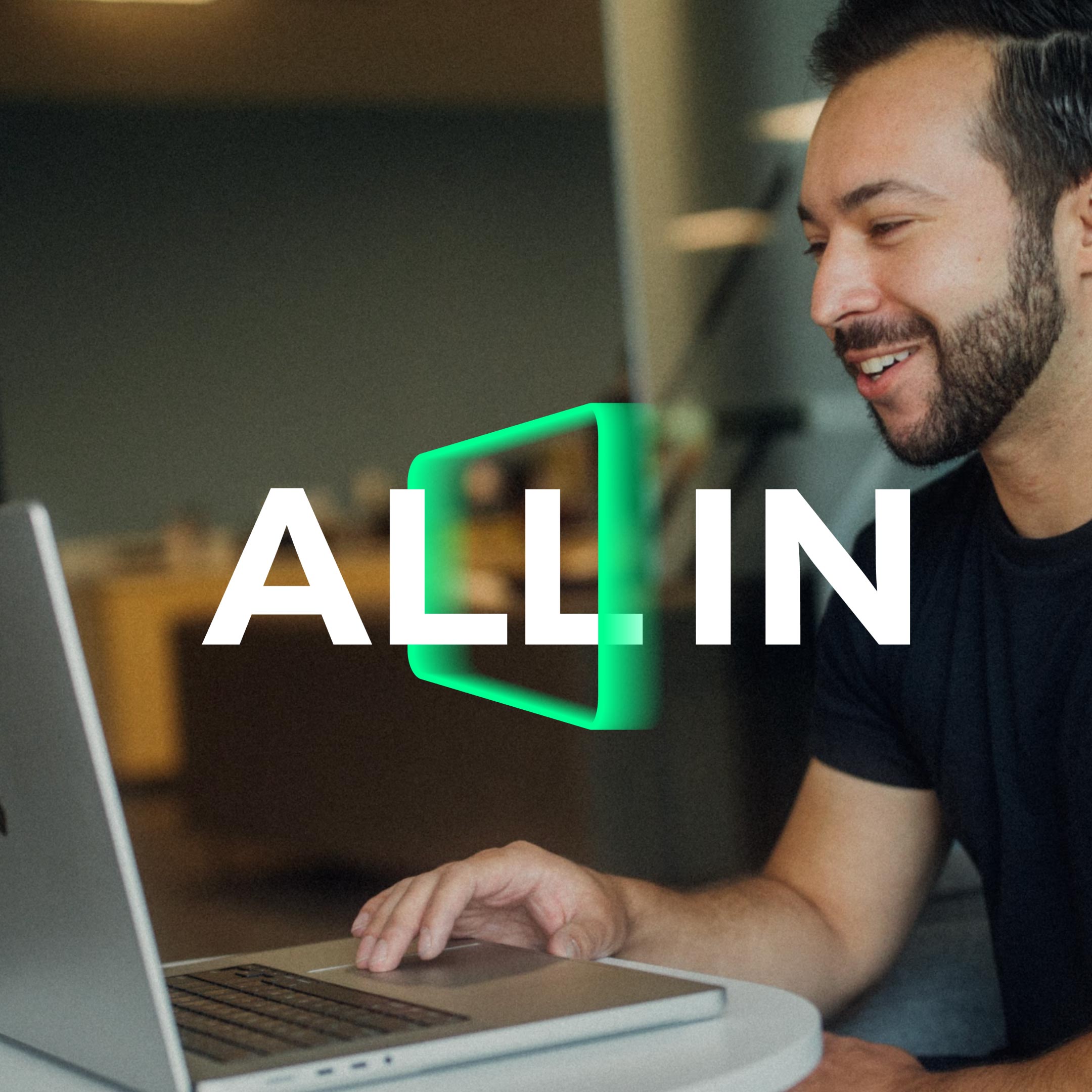 ALL IN logo on photo background