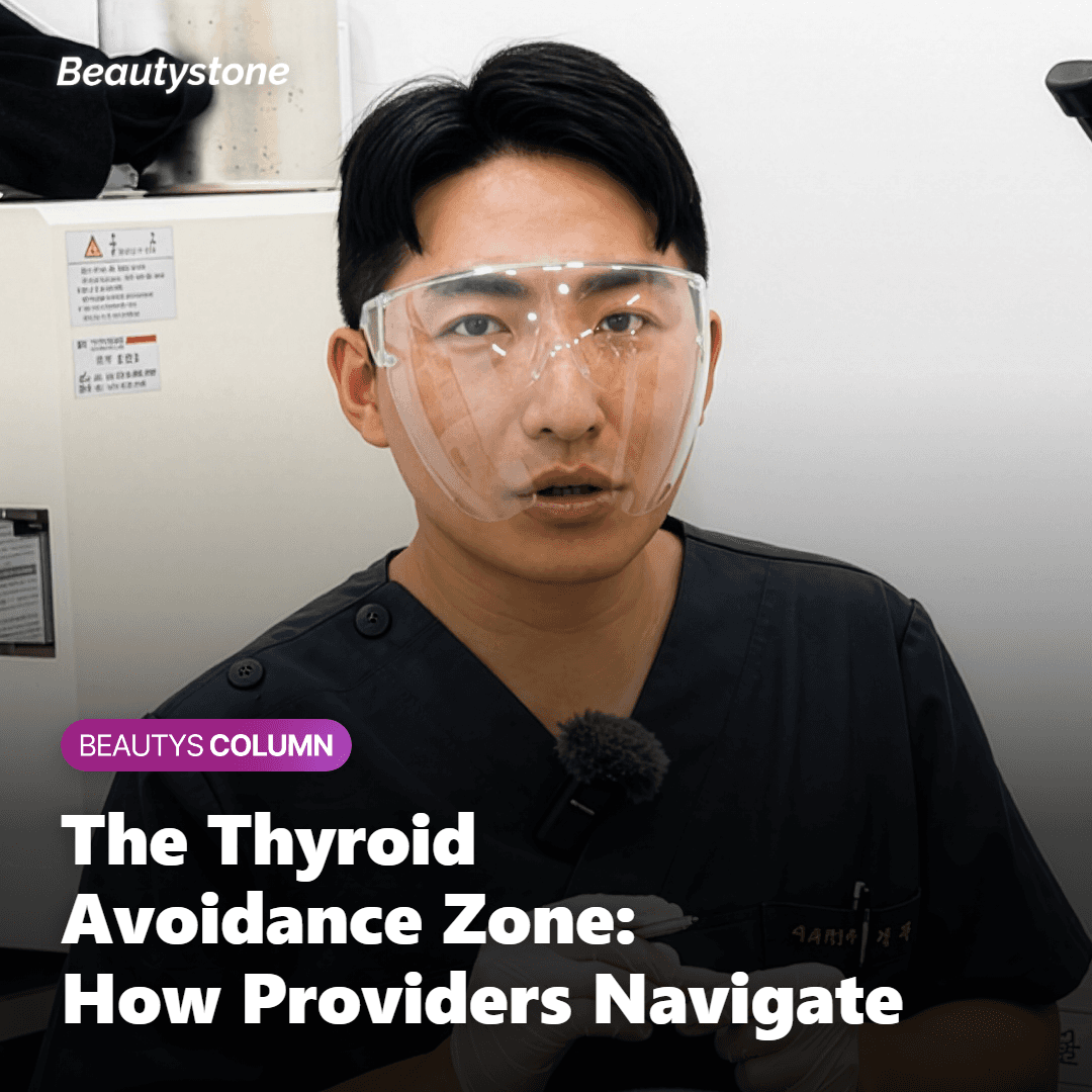 Diagram of HIFU treatment map showing thyroid avoidance zone on the neck