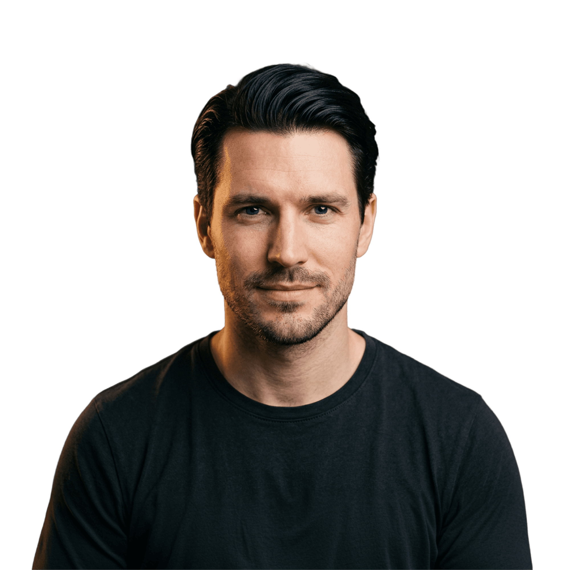 Portrait of Erik Holm, Project Architect at NAVE, against a dark charcoal background