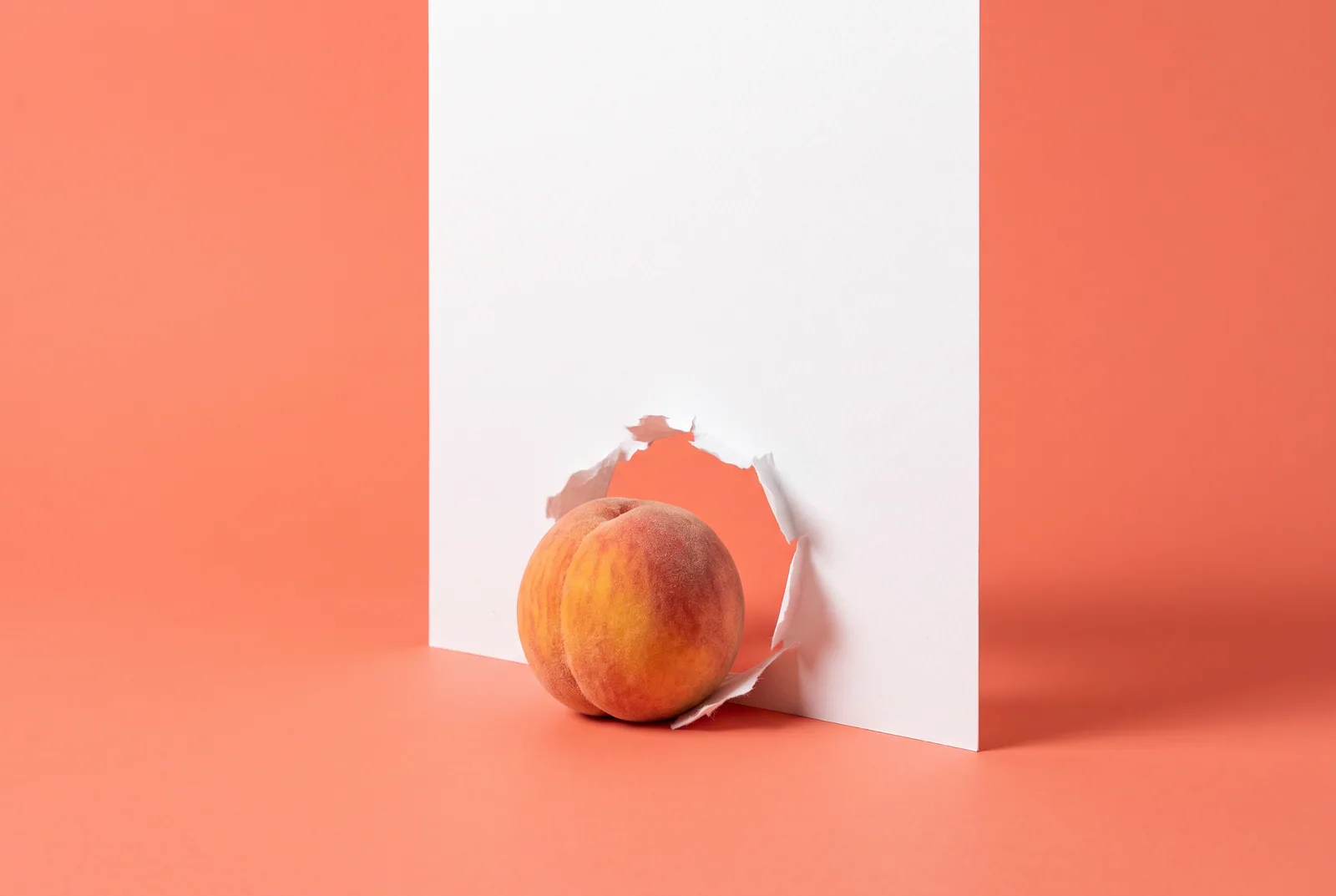 A peach rolling through a hole in a white paper wall, bypass routes around a router porn filter