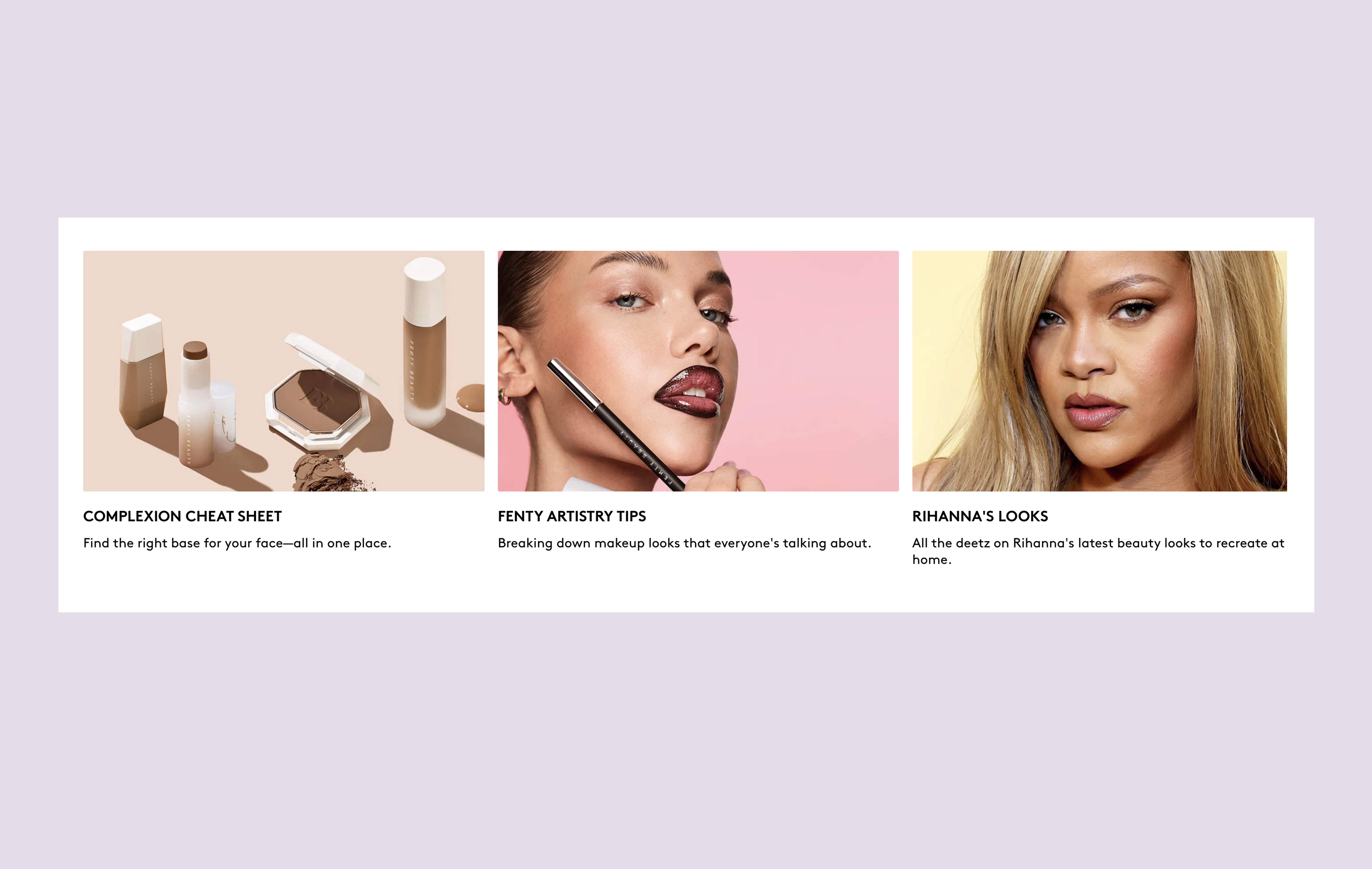 Homepage hero with Rihanna and a range of skin tones