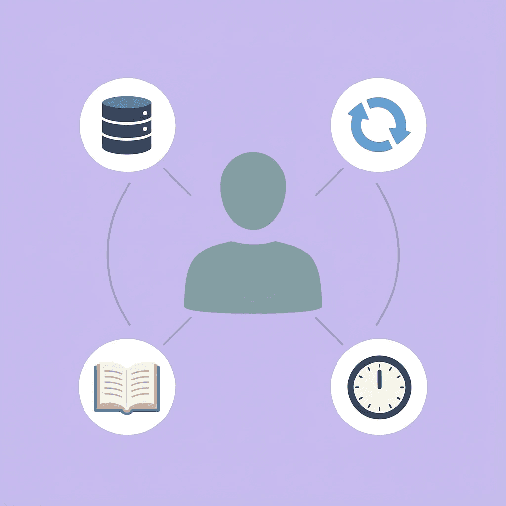  Central Coworker hub connected to scattered tools and information sources