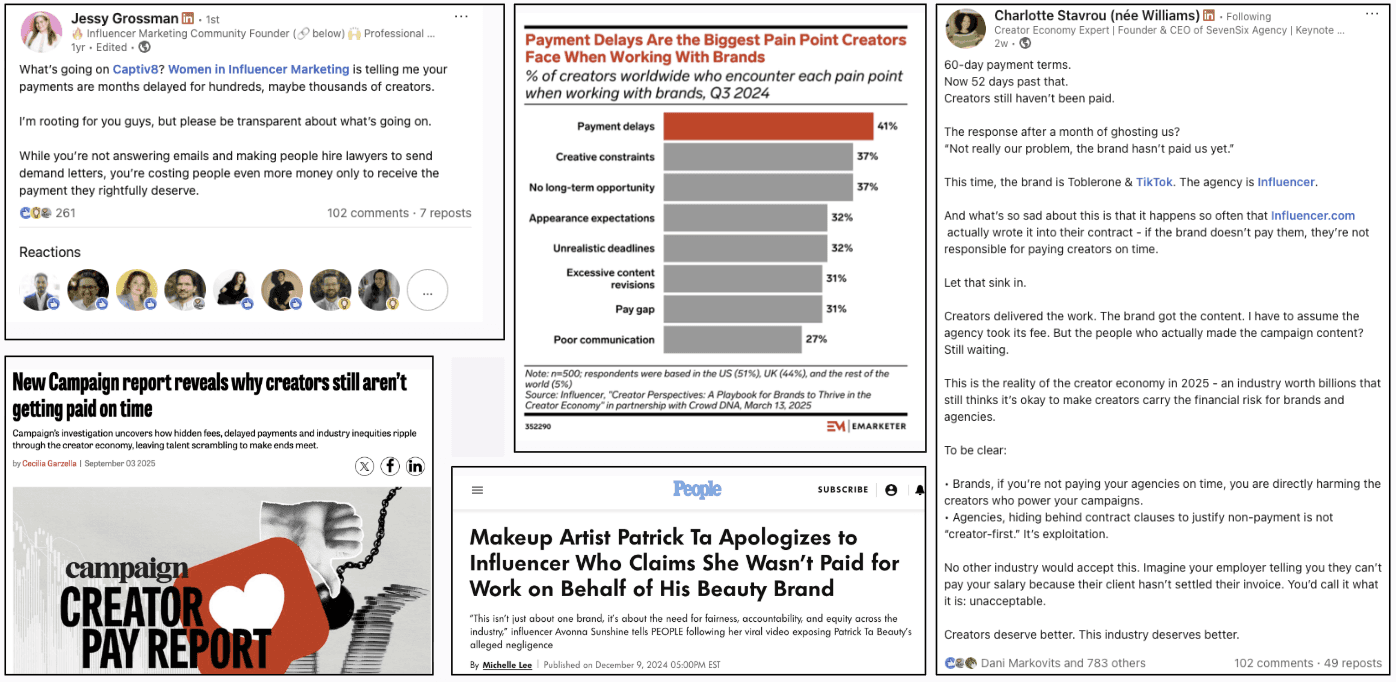 what creators are saying publicly about getting paid in the marketing industry