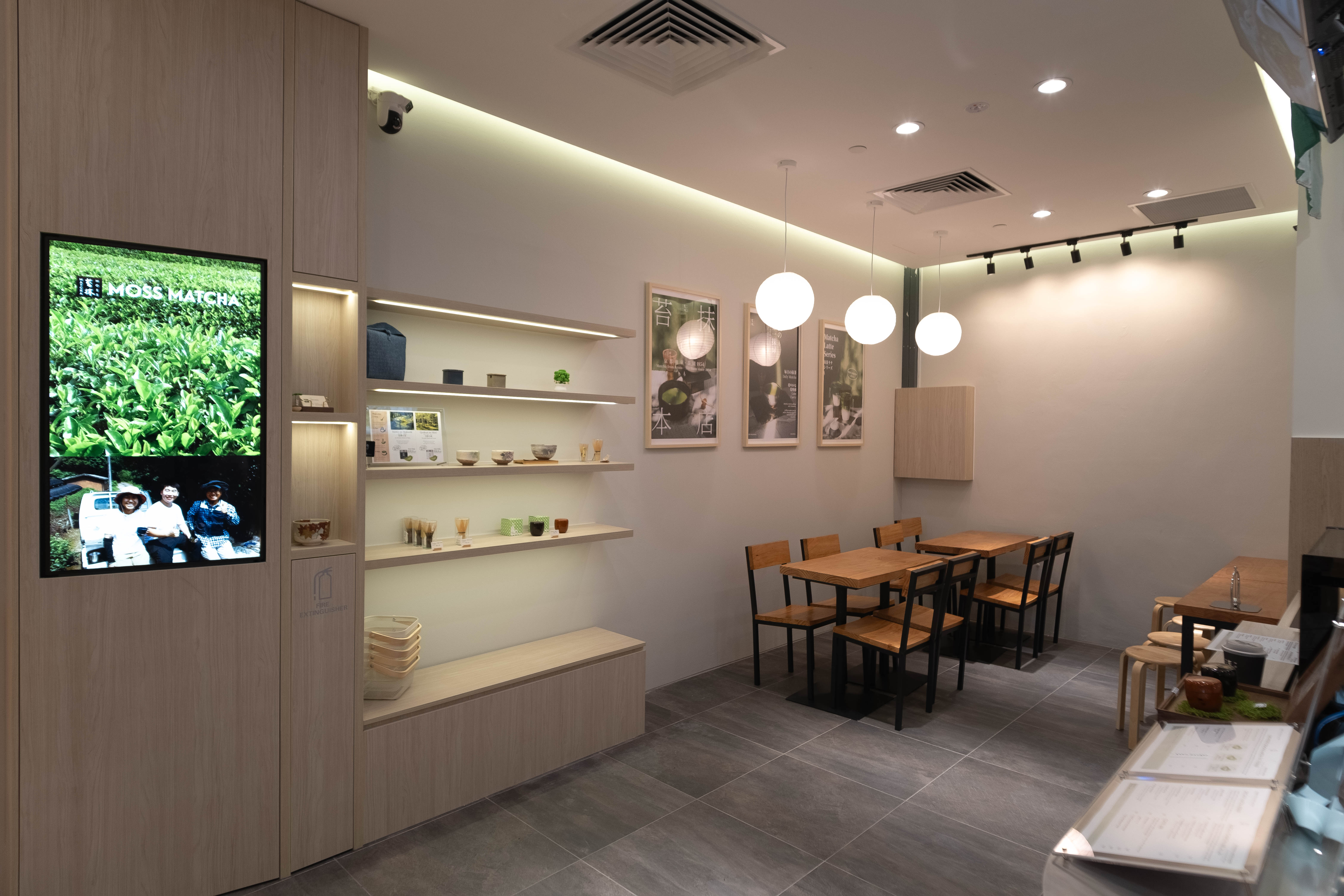 Natural wood textures cafe interior design Japanese tea house style