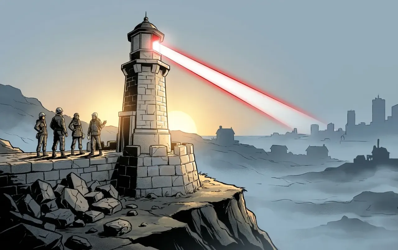 Lighthouse beams over ocean, symbolizing RockN' Socials Digital Marketing Agency.