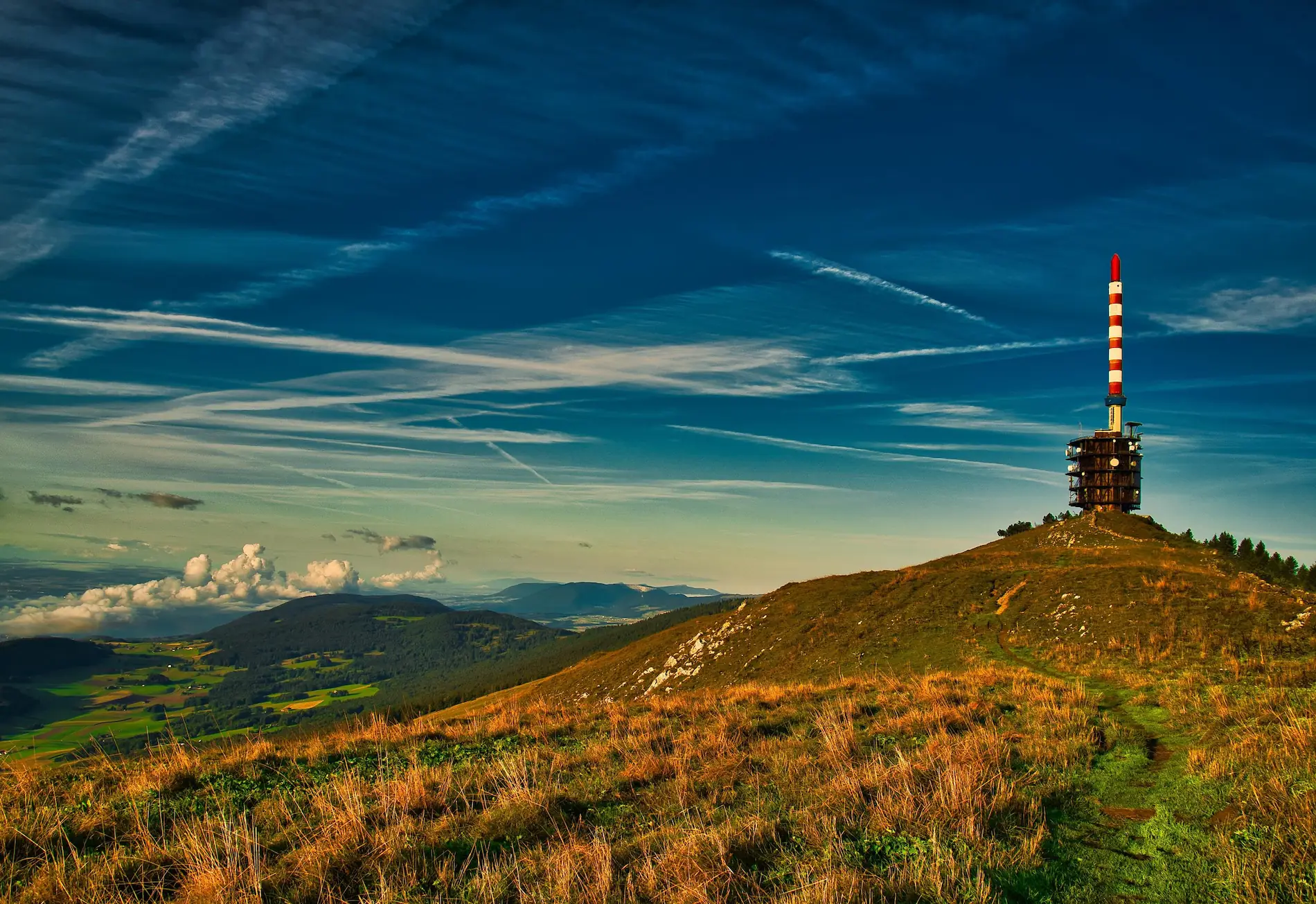 Scenic mountain tower view perfect for creating outdoor 3d virtual tours