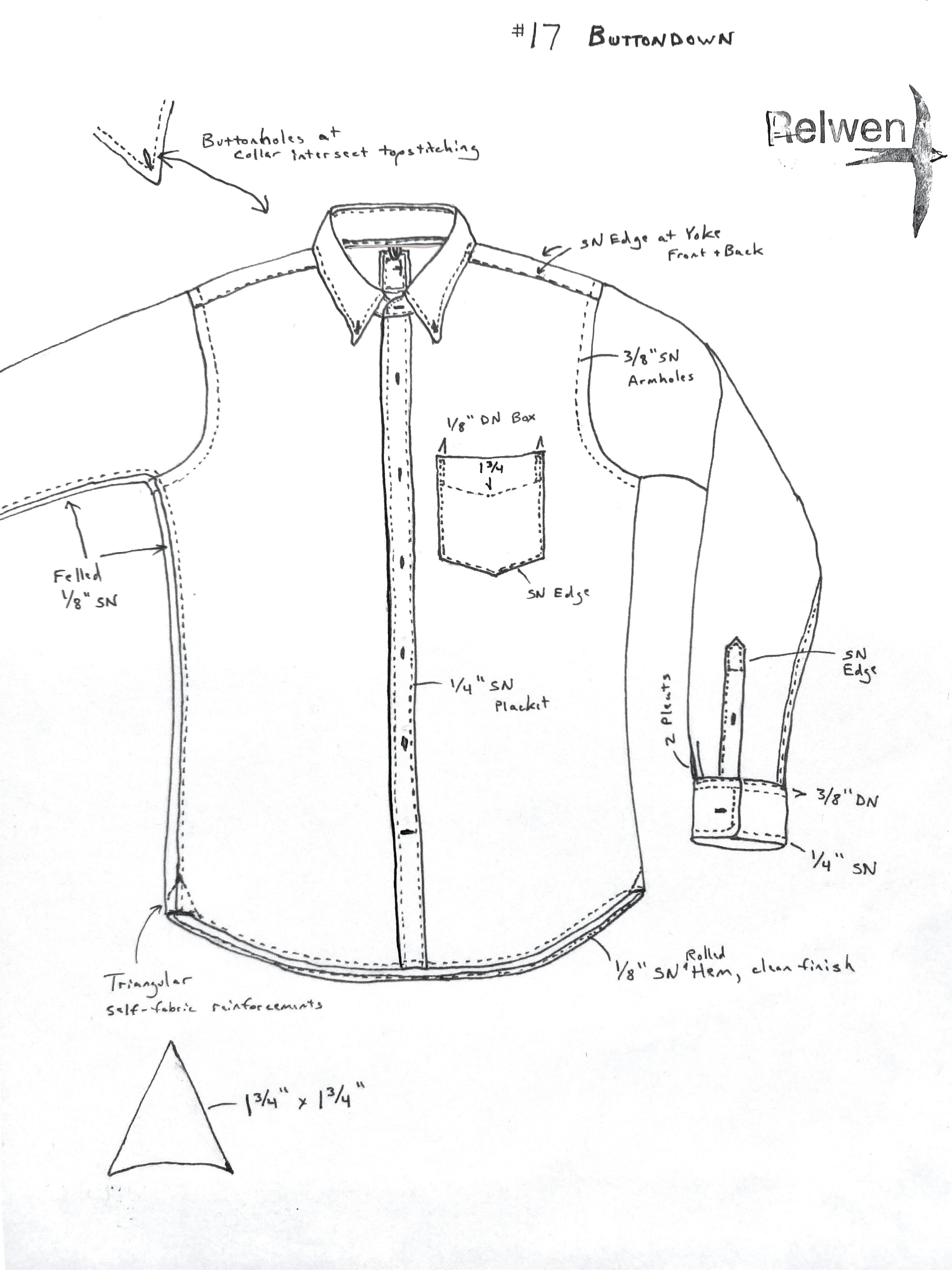 An early sketch Relwen's 17th revision of the Button Down