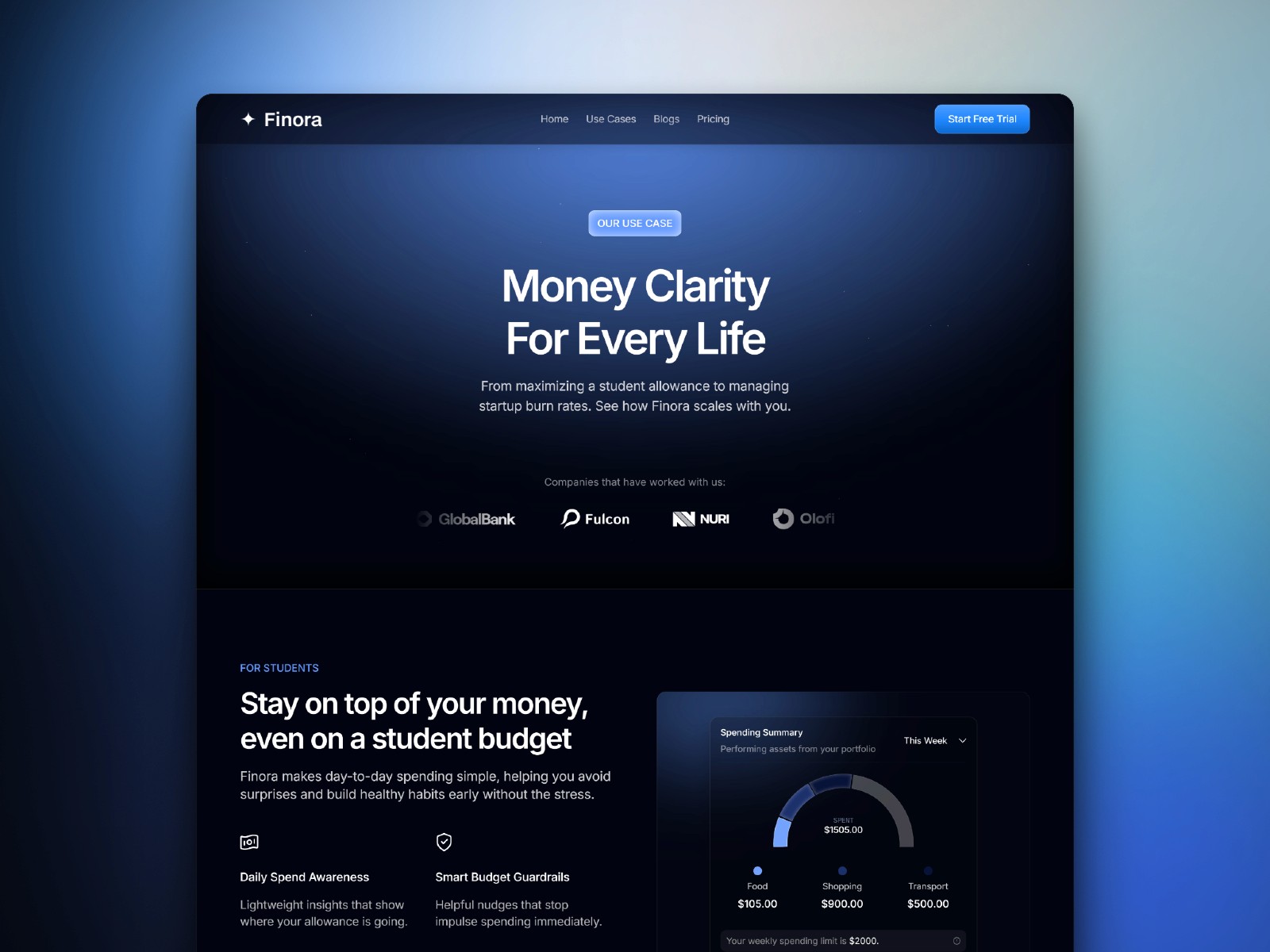 Finaura — 现代动效 AI 产品官网设计灵感