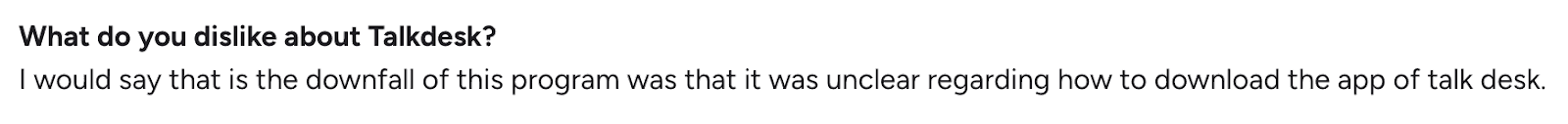User review noting unclear app download instructions in Talkdesk