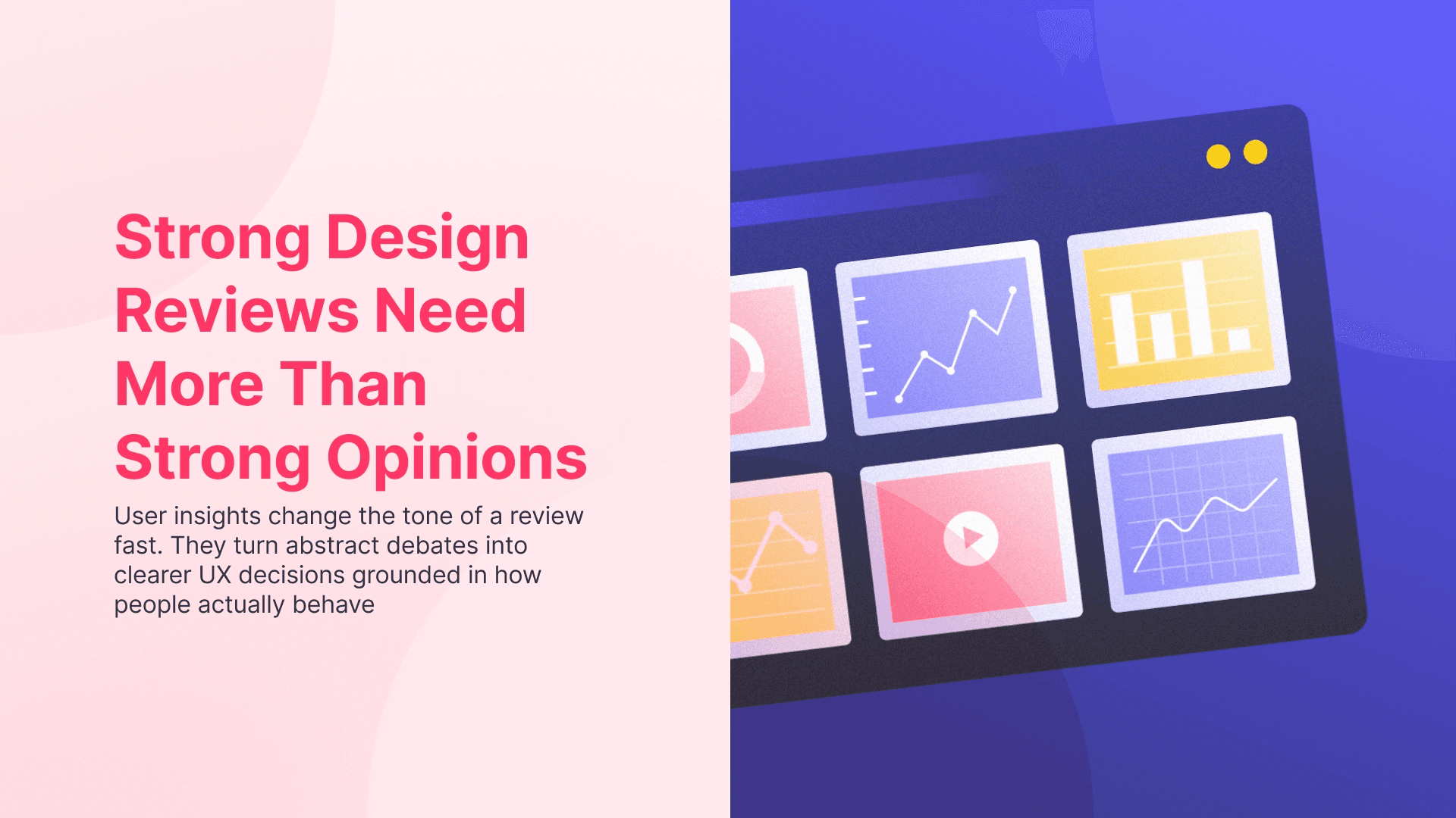 The cover focuses on a visual with KPI elements to show that user testing metrics and insights play an important role in UX design reviews.