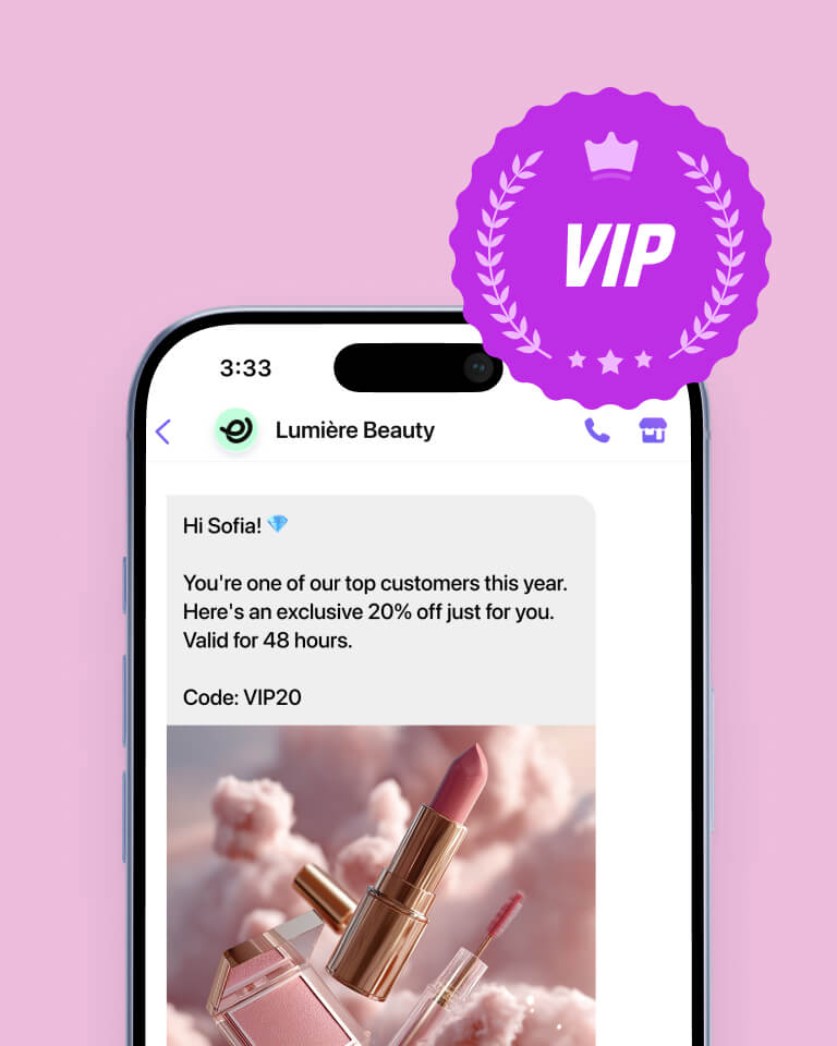 Viber messaging campaign showcasing a personalized message from a health and beauty e-commerce store.