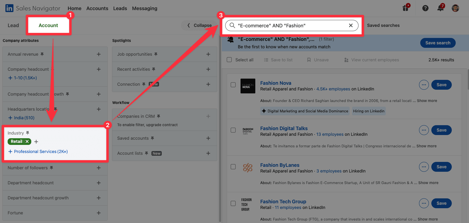 Find E-Commerce Companies with Keywords on LinkedIn Sales Navigator