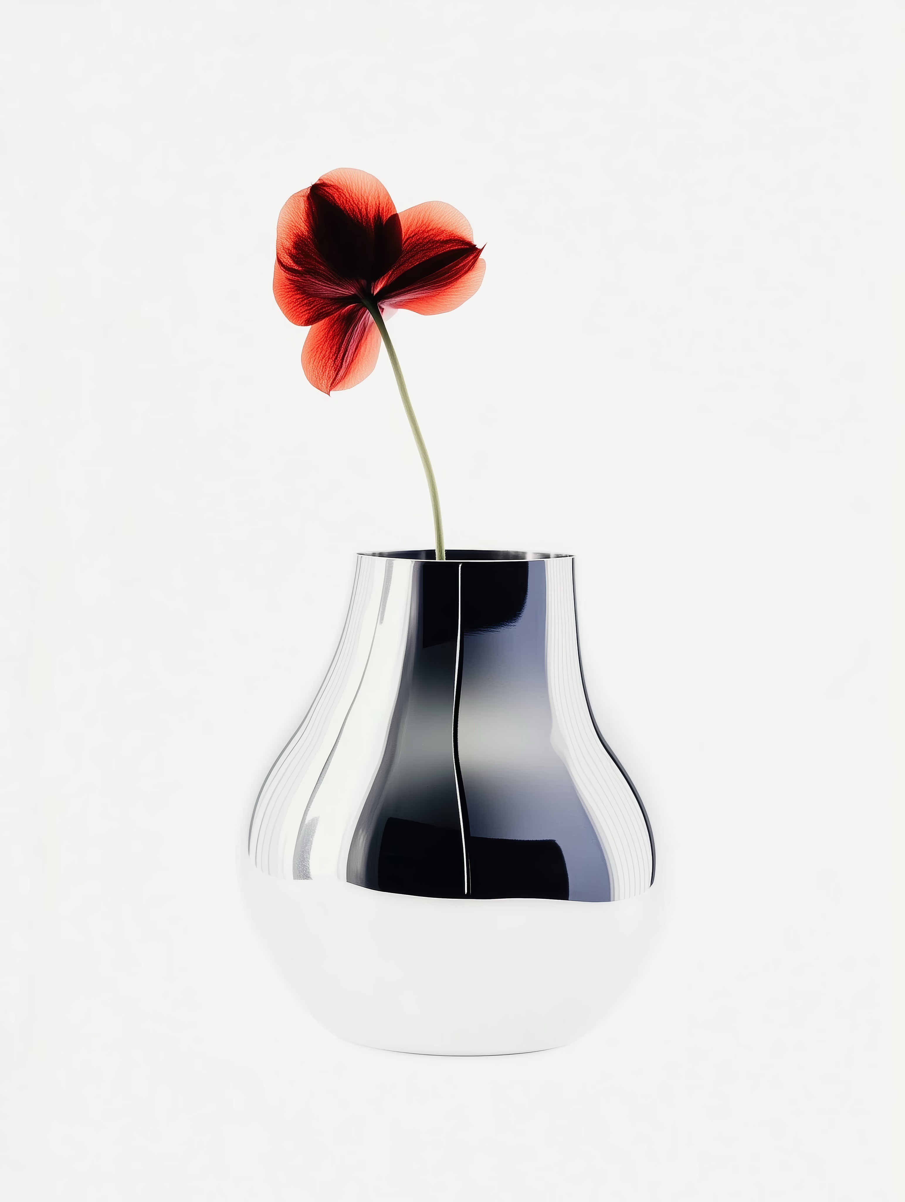 Modern table lamp with a black base and white shade casting a warm glow on a neutral background.