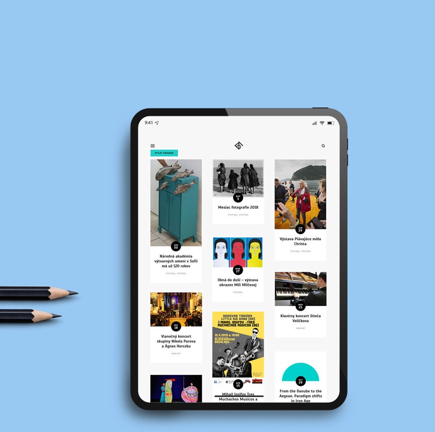 A tablet showing a feed of events