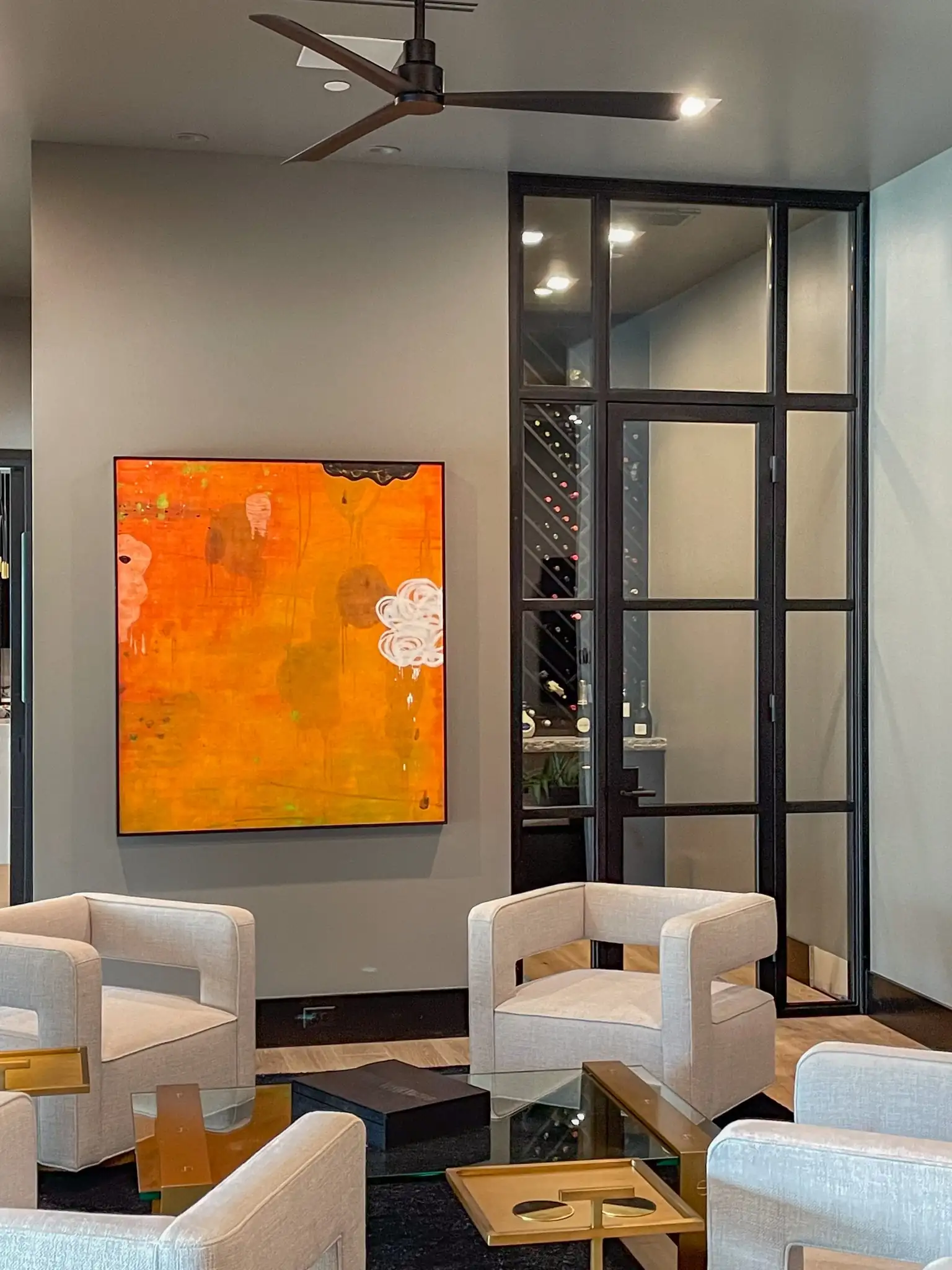 low profile wine cellar wall unit by M2 Metals