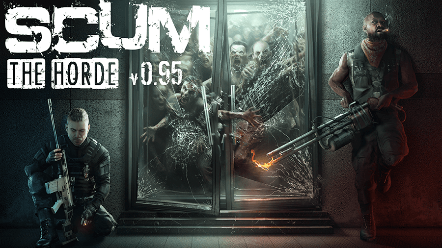 SCUM 0.95 Logo with updated key art featuring two soldiers with guns