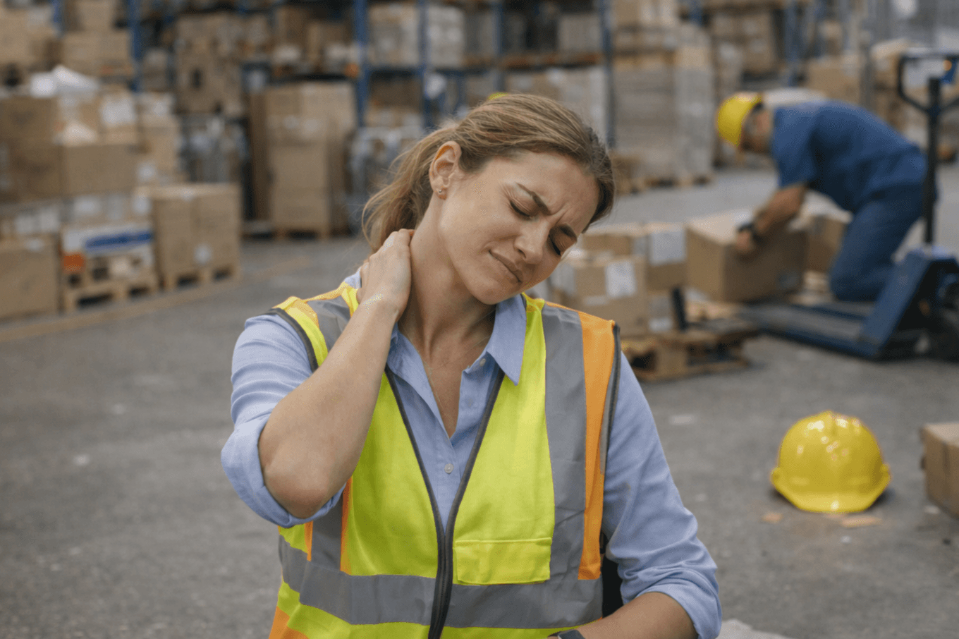 Office worker holding neck due to workplace-related pain