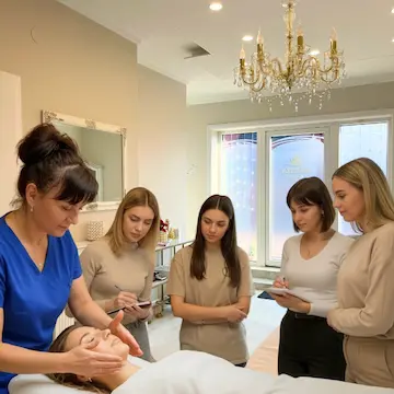Szkolenia Belleza – kursantki podczas praktycznej nauki masażu twarzy