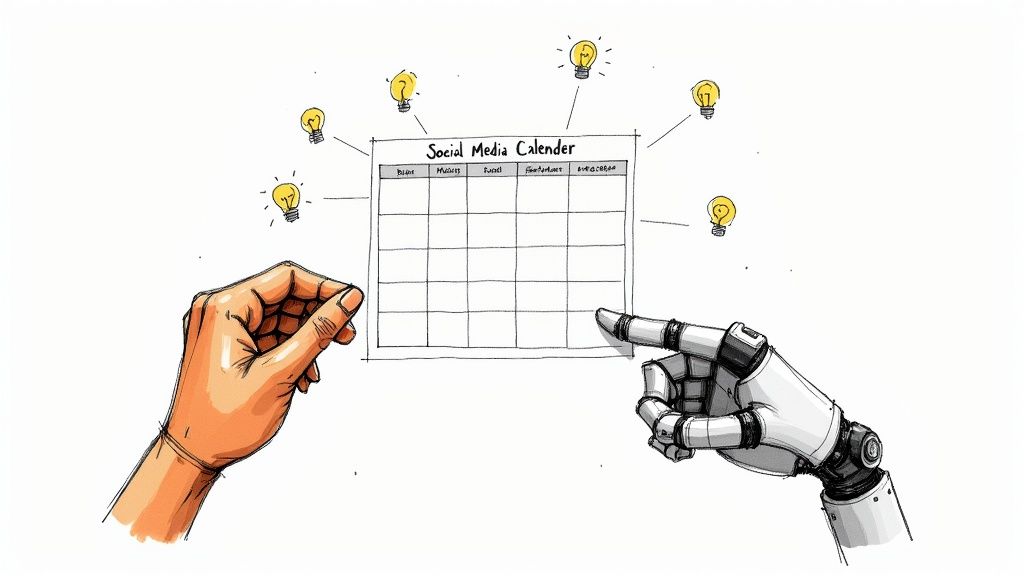 A person interacting with an AI interface on a large screen, symbolizing the human-AI collaboration in marketing.