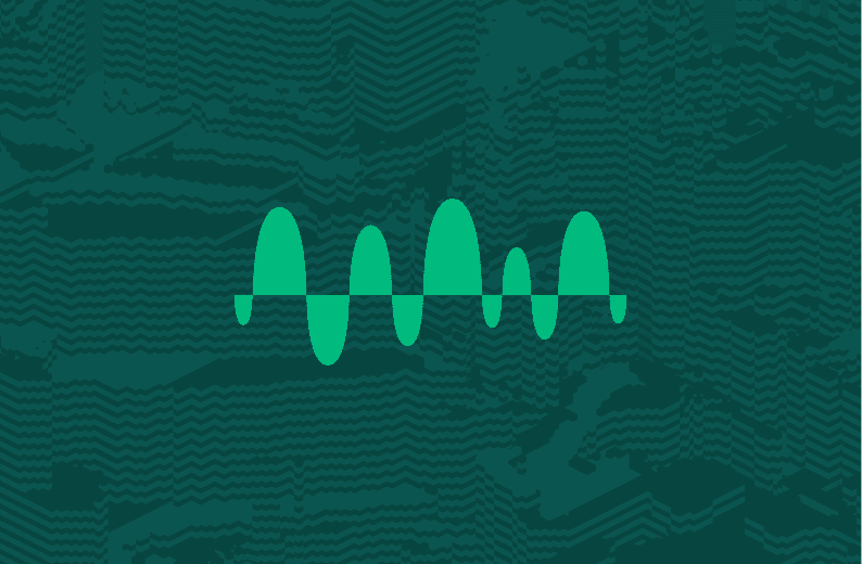 Green waveform symbol representing audio or real-time signals, centered on a dark textured background.