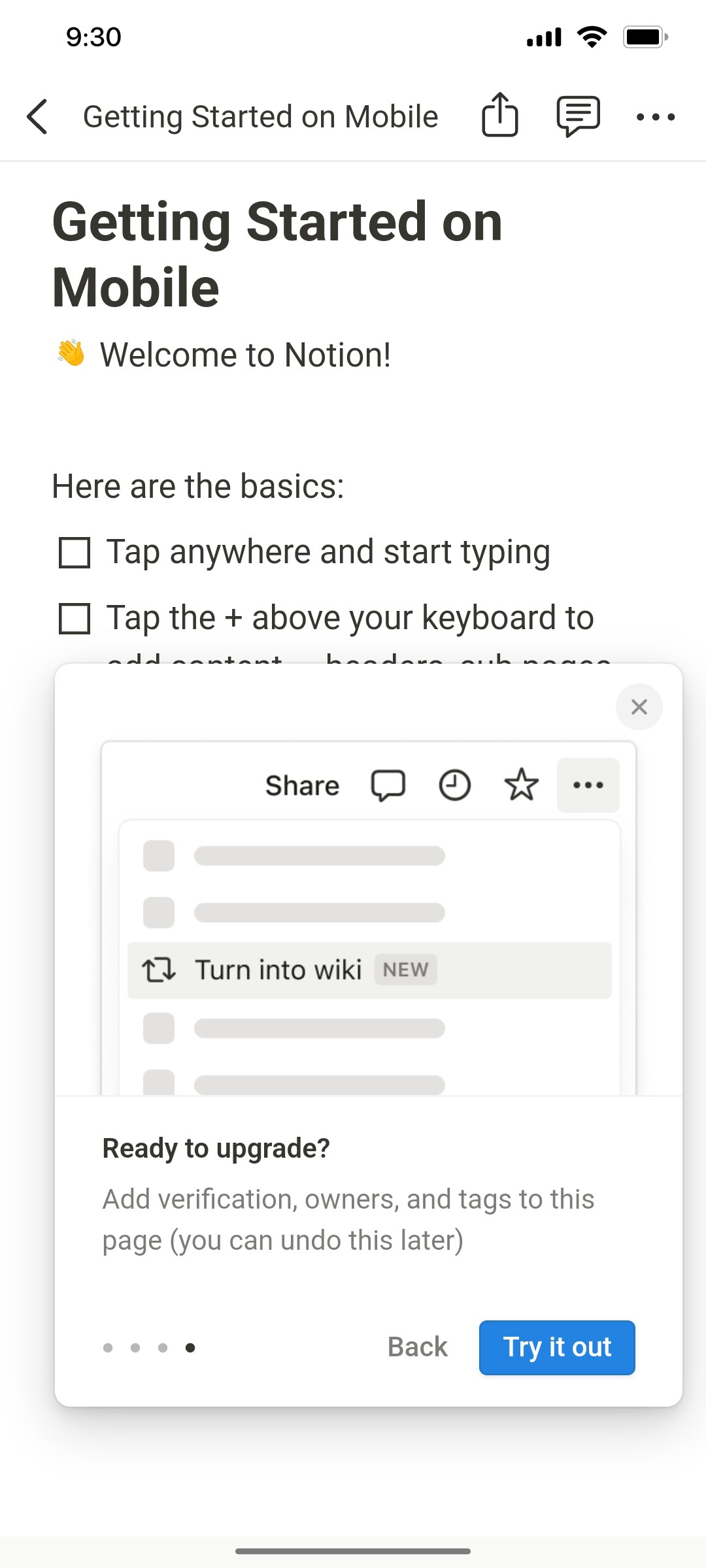 Notion App Try it out Screen