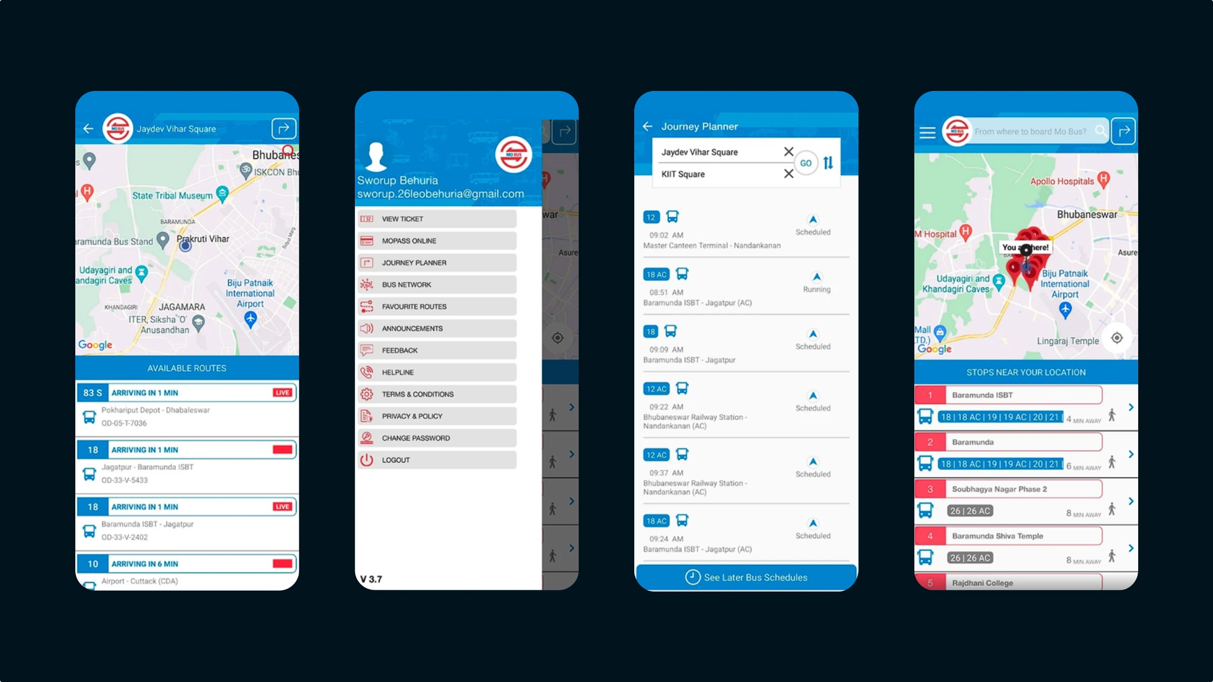 Previous design of the Mo bus app for Android devices