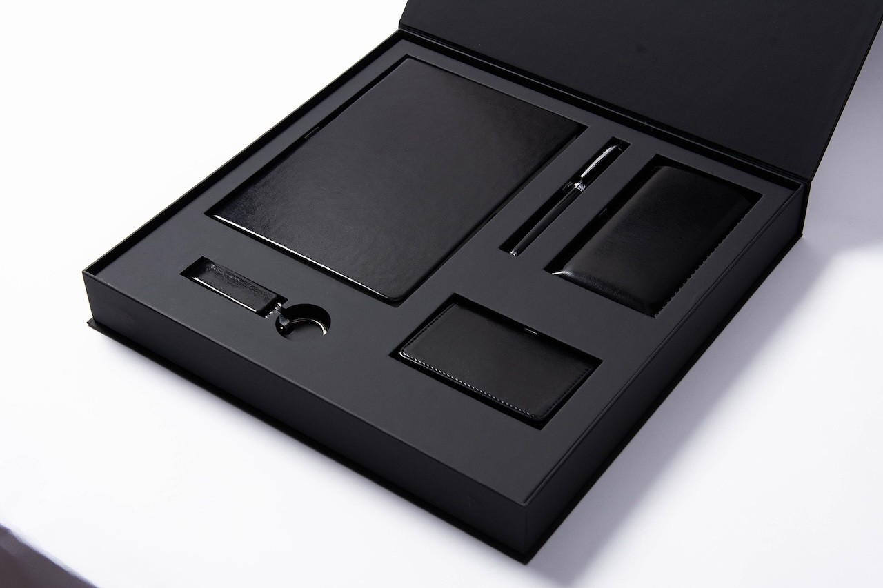 Premium corporate gift set with vegan leather packaging