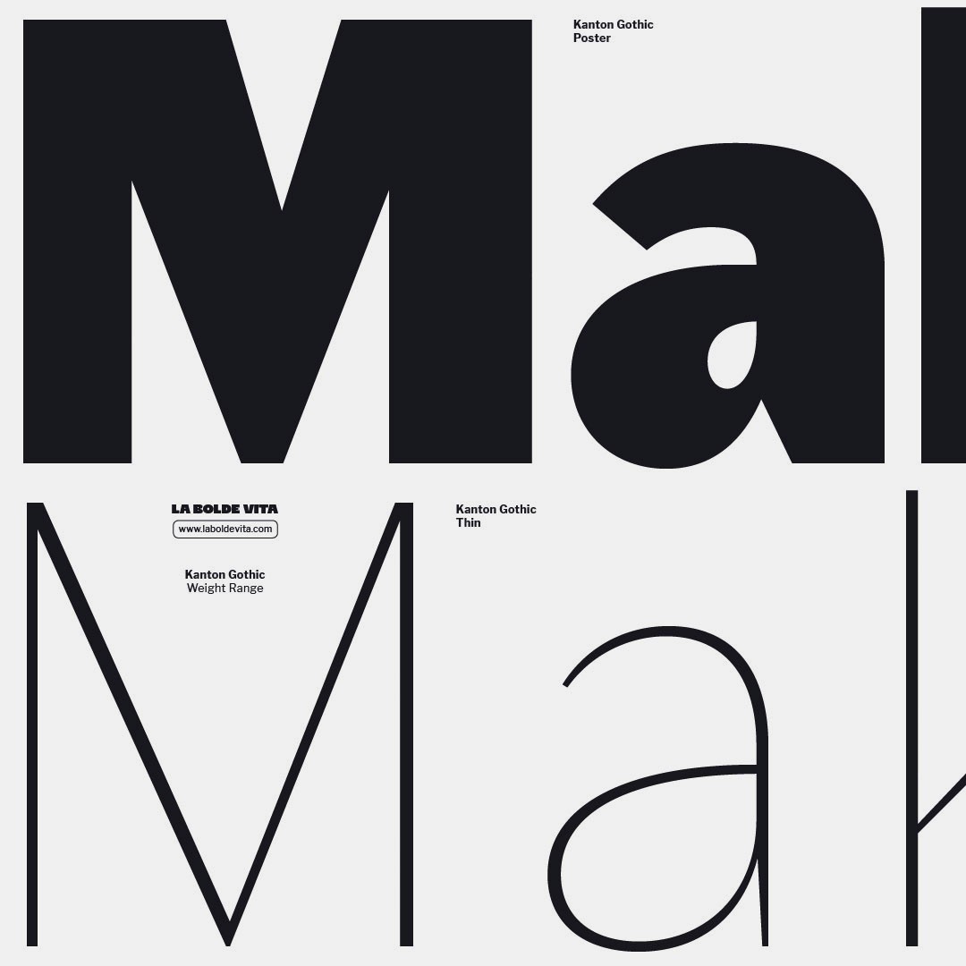 detail of the lightest and thickest weight of Kanton Gothic in comparison