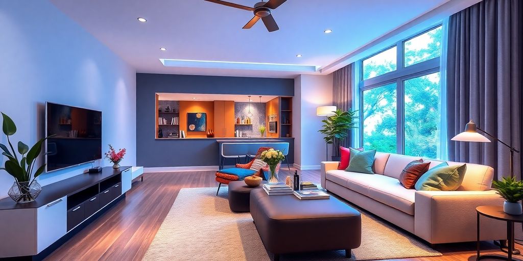 Modern digitally staged living room with stylish furniture.