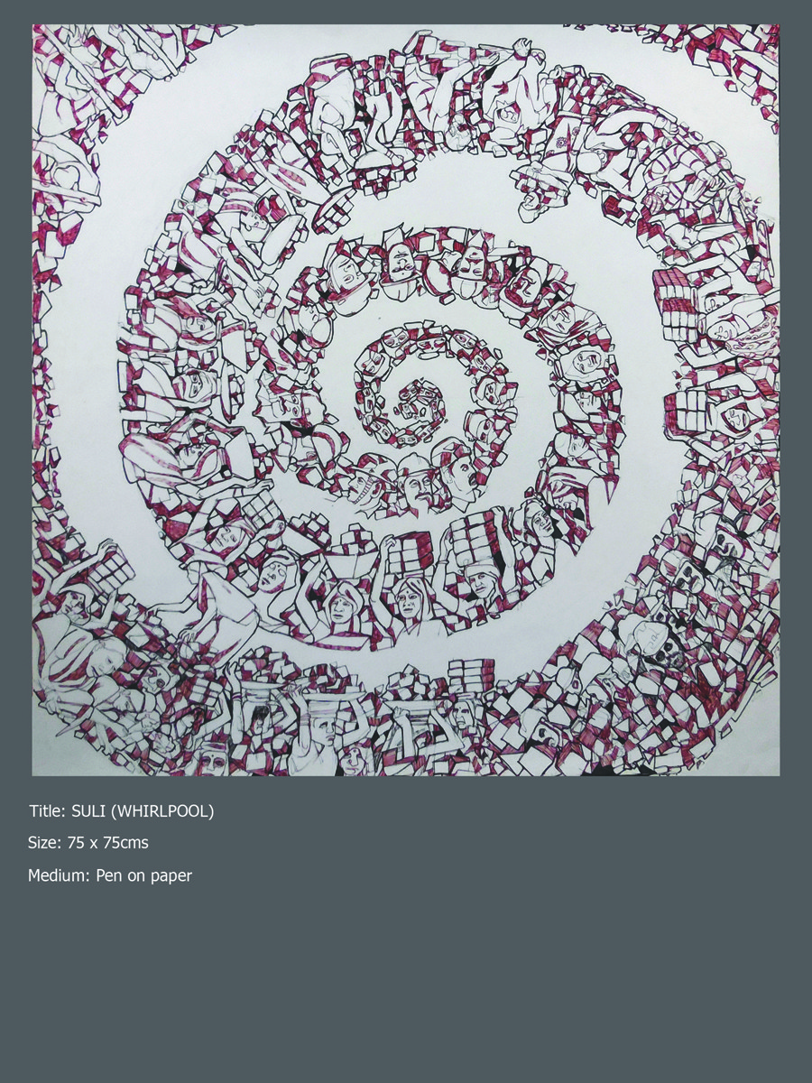 herd of sheep on road painting