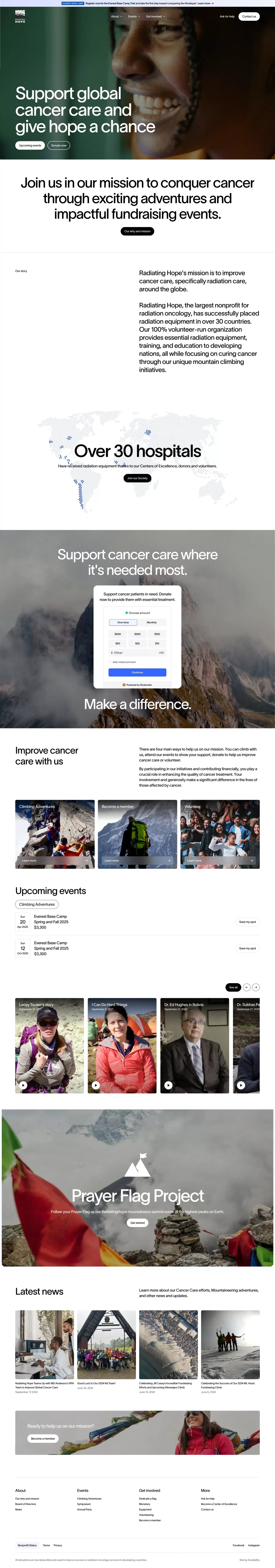 RadiatingHope® other page screenshot showcasing Event and Medical design