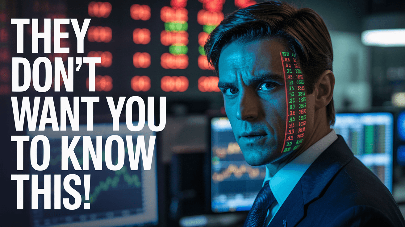 Half-lit forex trader in front of charts with They Don't Want You to Know This text