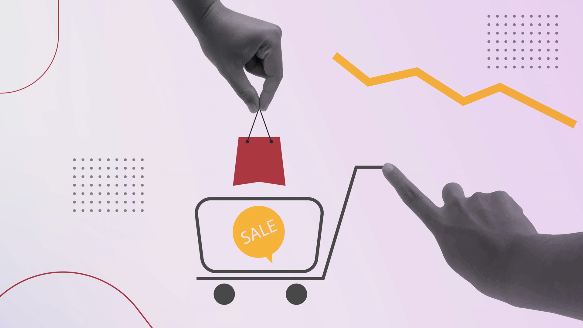 Collage hand halftone trendy shopping retro concept online sale