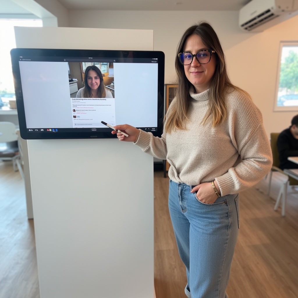 Camille Dawance présentant une offre d’emploi attractive sur écran, illustrant une stratégie de recrutement efficace pour attirer des A-Players