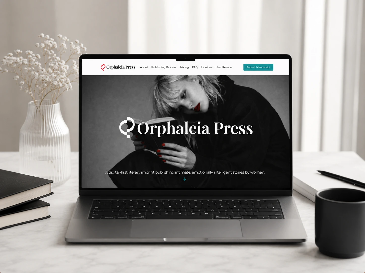 Orphaleia Press website on a laptop