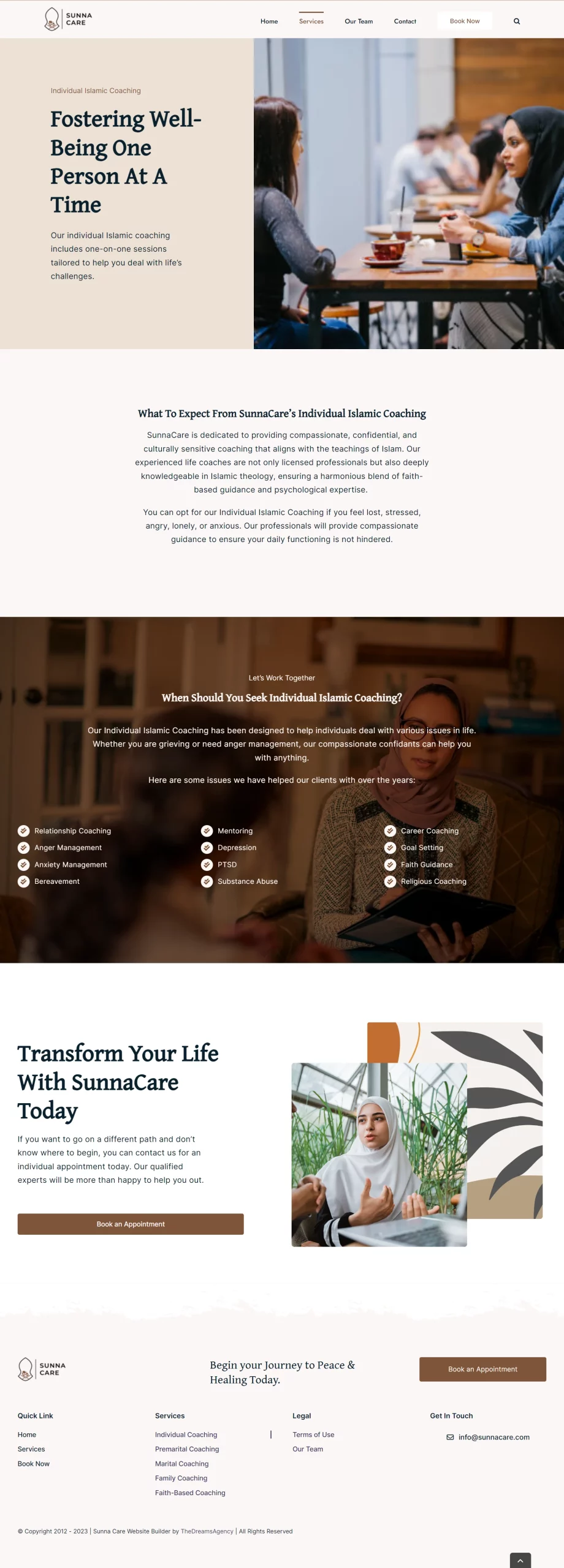 individual-coaching page for sunnacare website developed & designed by Dreams Agency Mississauga, Ontario