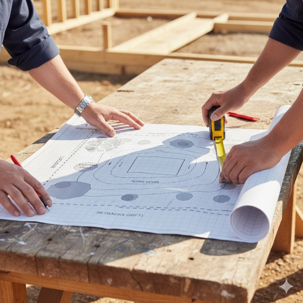 Site planning and documentation stage of a knock down rebuild project