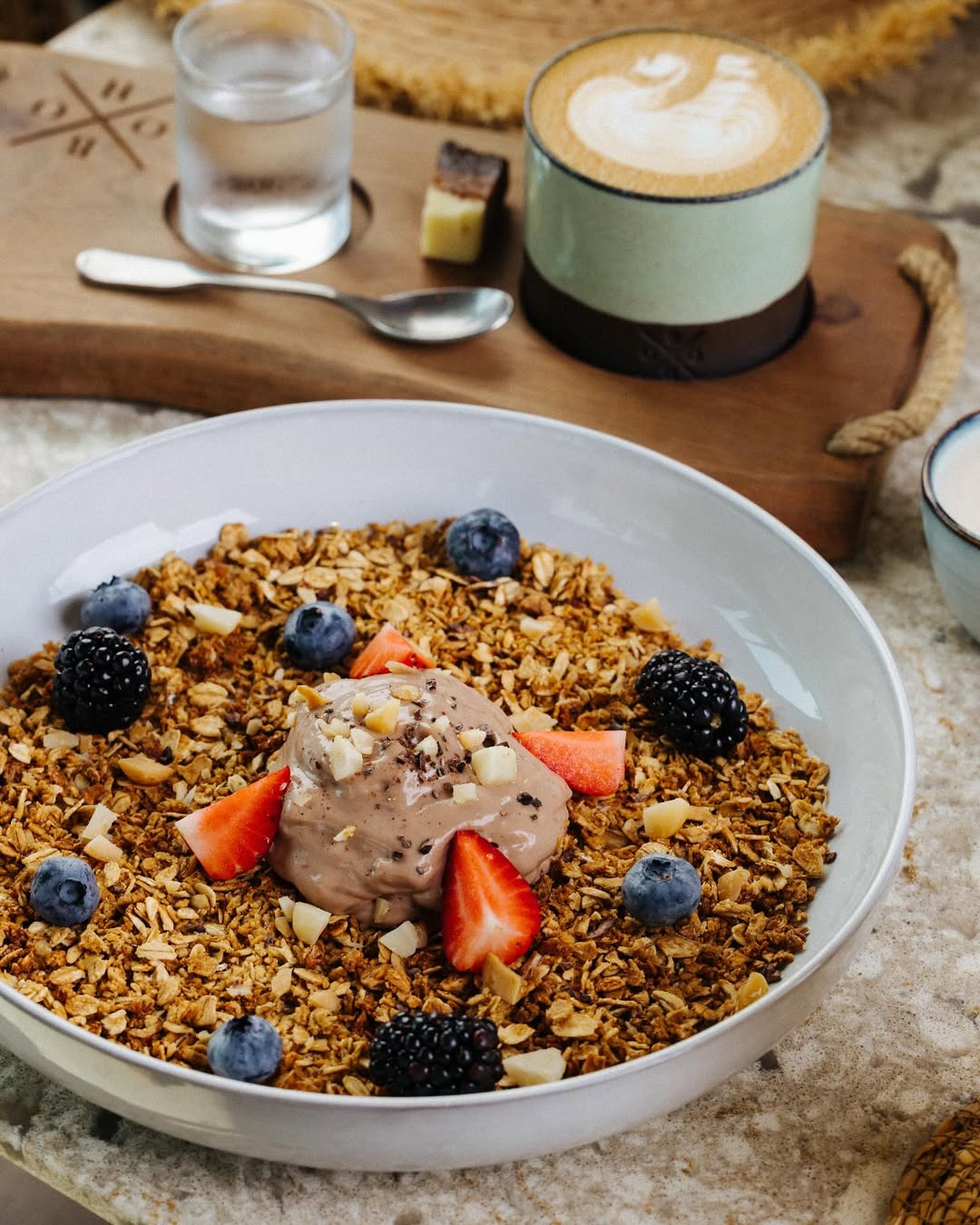 A fresh and colourful bowl of oats with berries at the BohoX coffee shop in Dubai. 