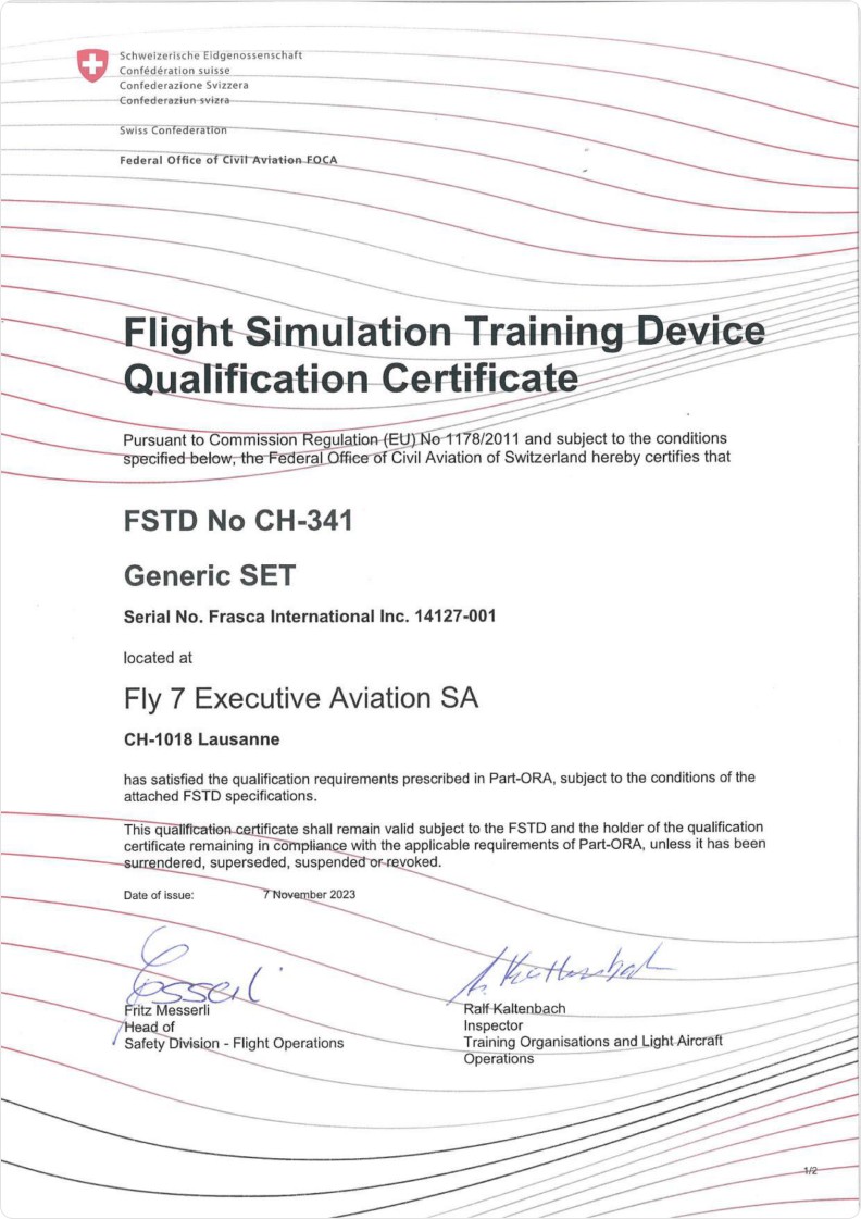 Flight simylation training device qualification certificate