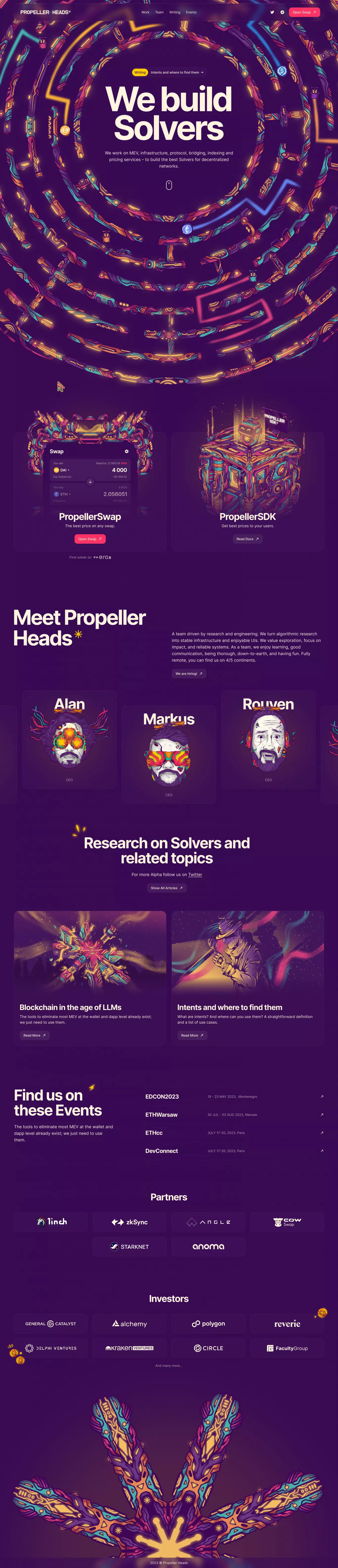 PropellerHeads - We build Solvers landing page screenshot showcasing Tech and NFT / Crypto / Web3 design