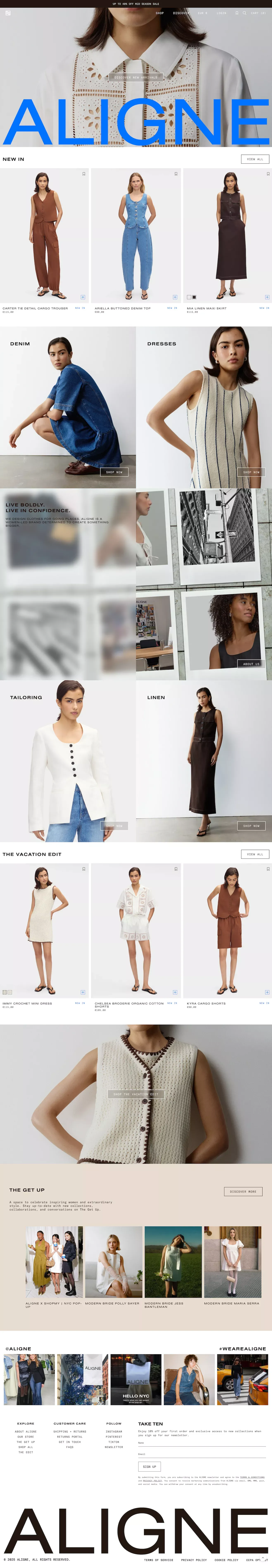 ALIGNE ecommerce page screenshot showcasing Ecommerce and Fashion design