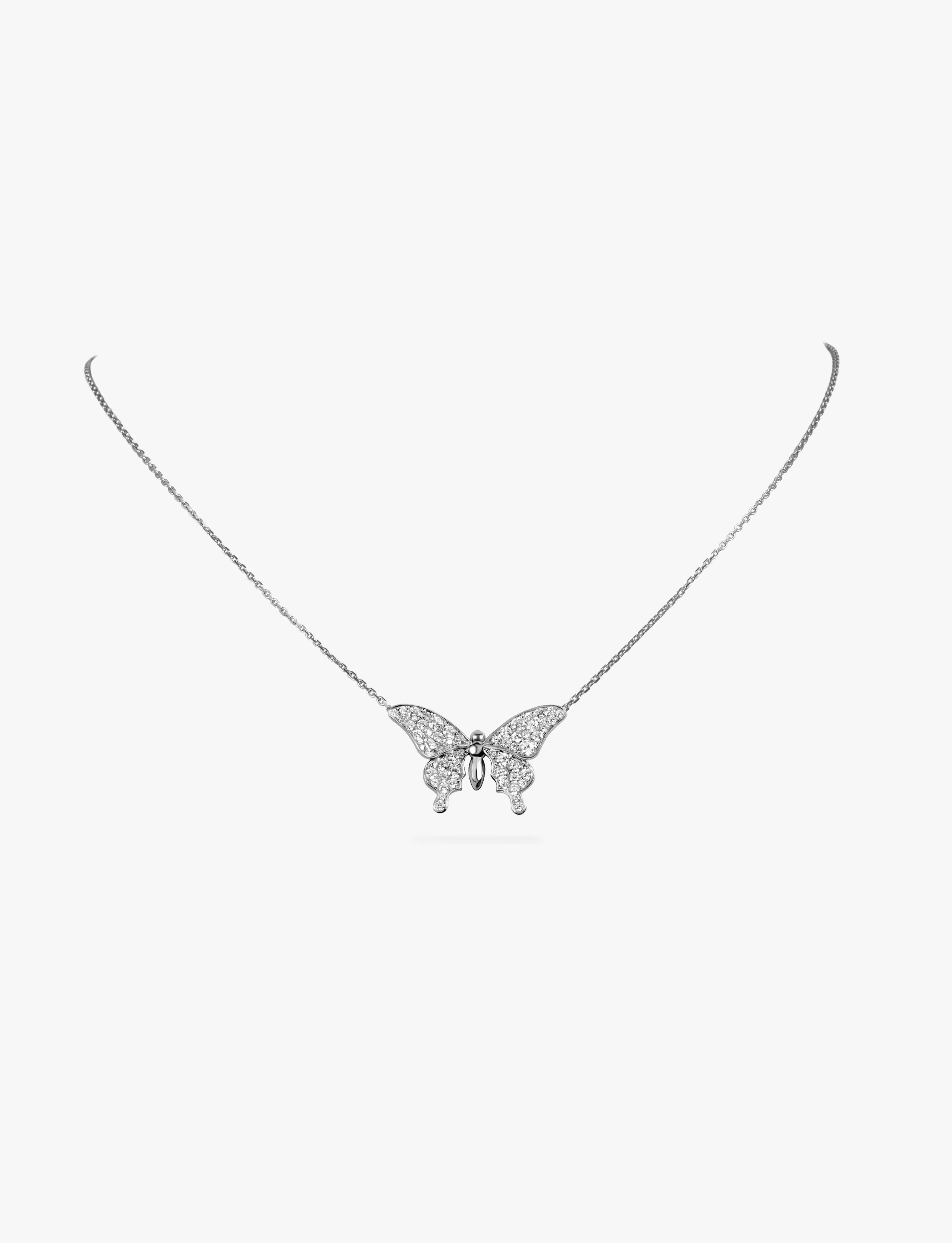 Collier Papillon Maison Édéenne en or blanc et diamants avec pendentif papillon