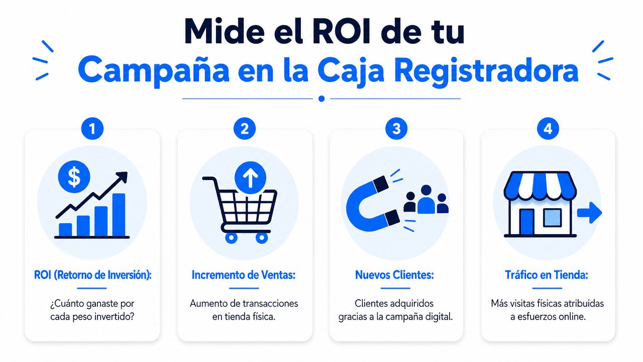 Infografía sobre cómo medir el retorno de inversión y efectividad de campañas de marketing digital en tiendas.