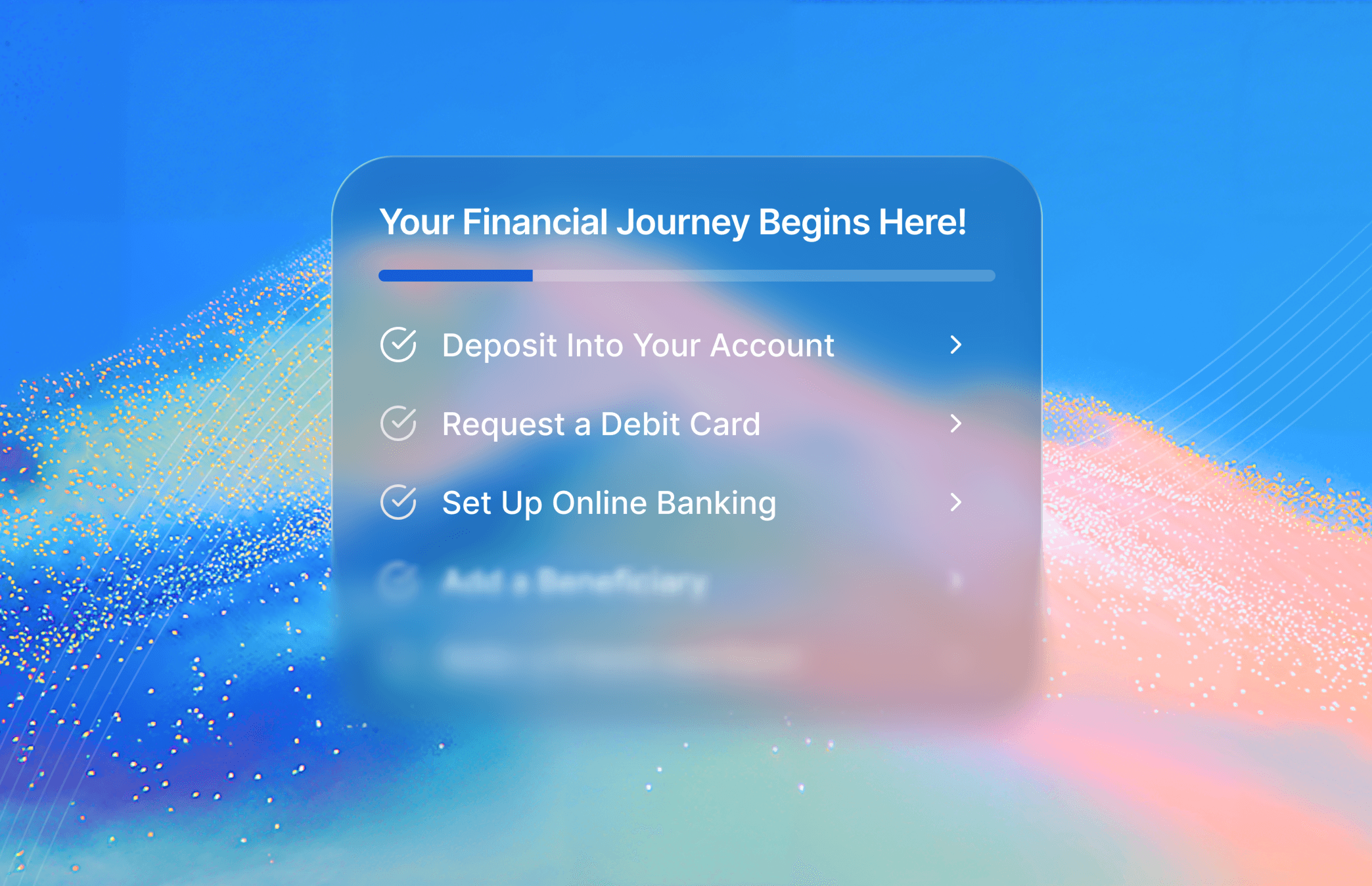 Abstract digital landscape with vibrant, undulating waves of colorful particles under a clear blue sky, creating a captivating hero image.