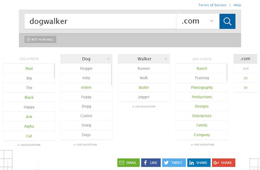 NameStudio project thumbnail showing domain search interface with results