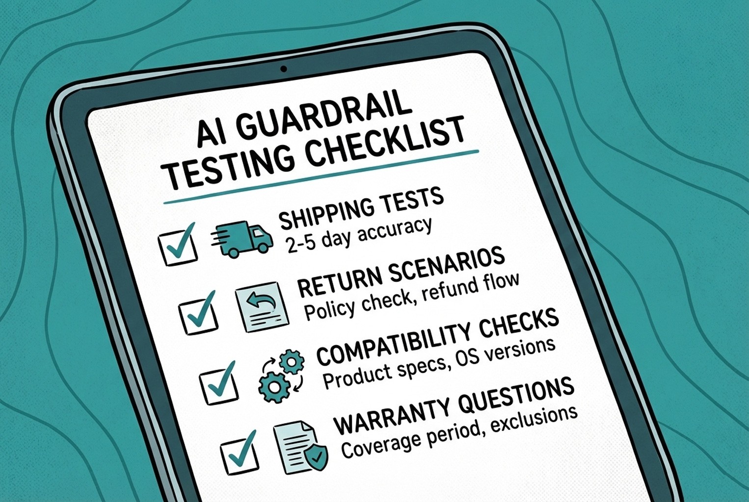 Checklist used by ecommerce teams to test AI customer support accuracy before launch