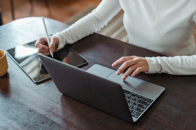 woman working on a laptop