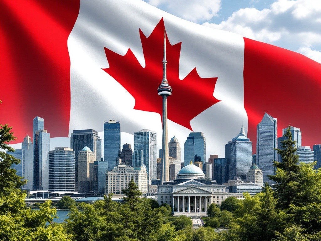 Toronto skyline with Canadian flag