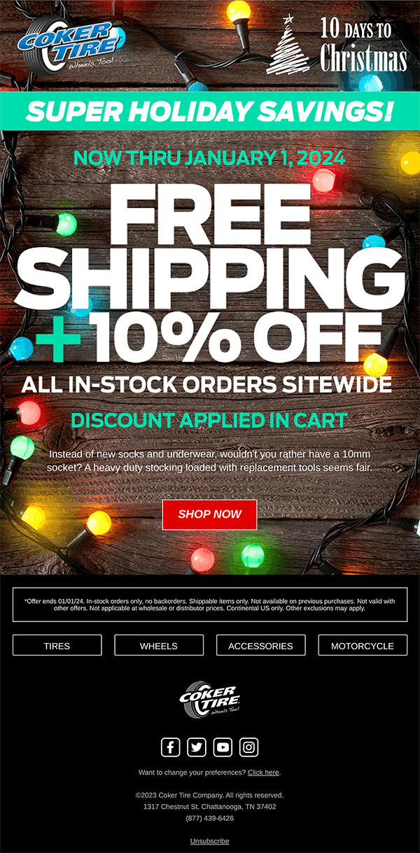 Coker TIre Christmas Email Campaign