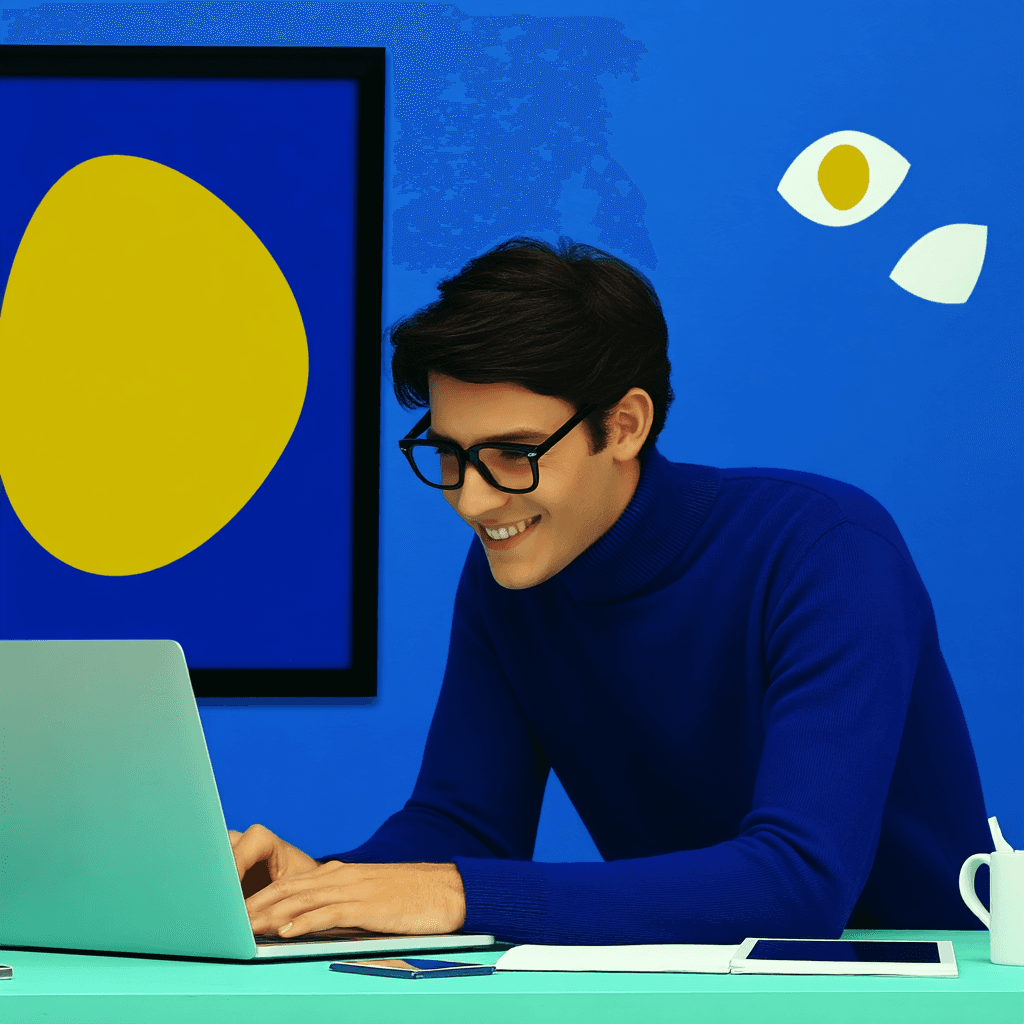 A professional woman in a business suit is focused on her laptop, engaged in work or a virtual meeting.